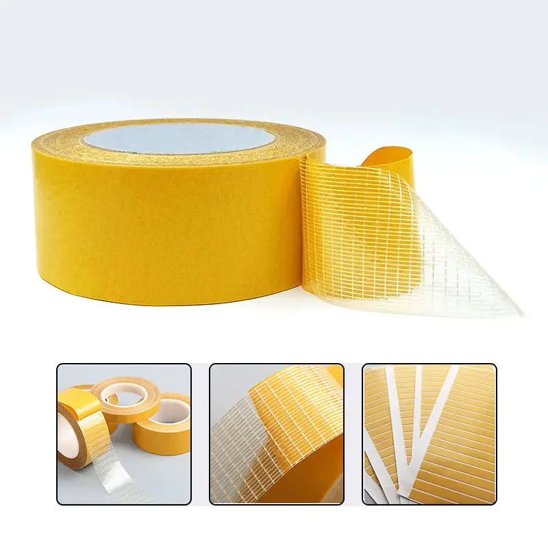 Ean Custom Strong Cross Weave Mesh Hot Melt Yellow Carpet Double Sided Fiberglass Tape