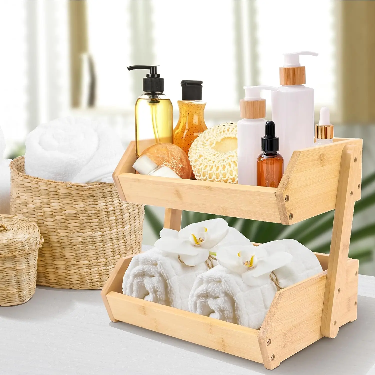 Wholesale Large Bamboo Fruit Basket Bowl Wood Food Basket Storage Rack for Kitchen Countertop Vegetable