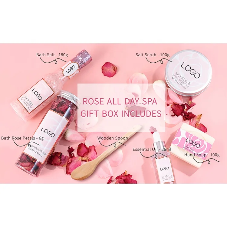 wholesale natural private label rose scent bath salt essential oil bath rose petal salt scrub bath gift sets