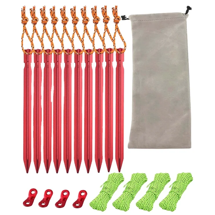 Woqi Tent Pegs with Rope Aluminum Canopy Tent Nails Outdoor Tent Stakes Long Camping Accessories