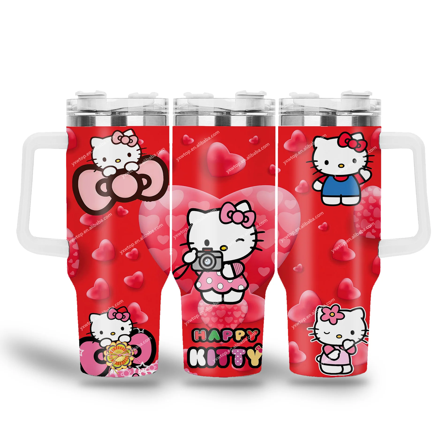Wholesale custom low Price uv printing 40oz coffee Tumbler cartoon Senrio happy KT cat flask travel mugs vacuum Cup