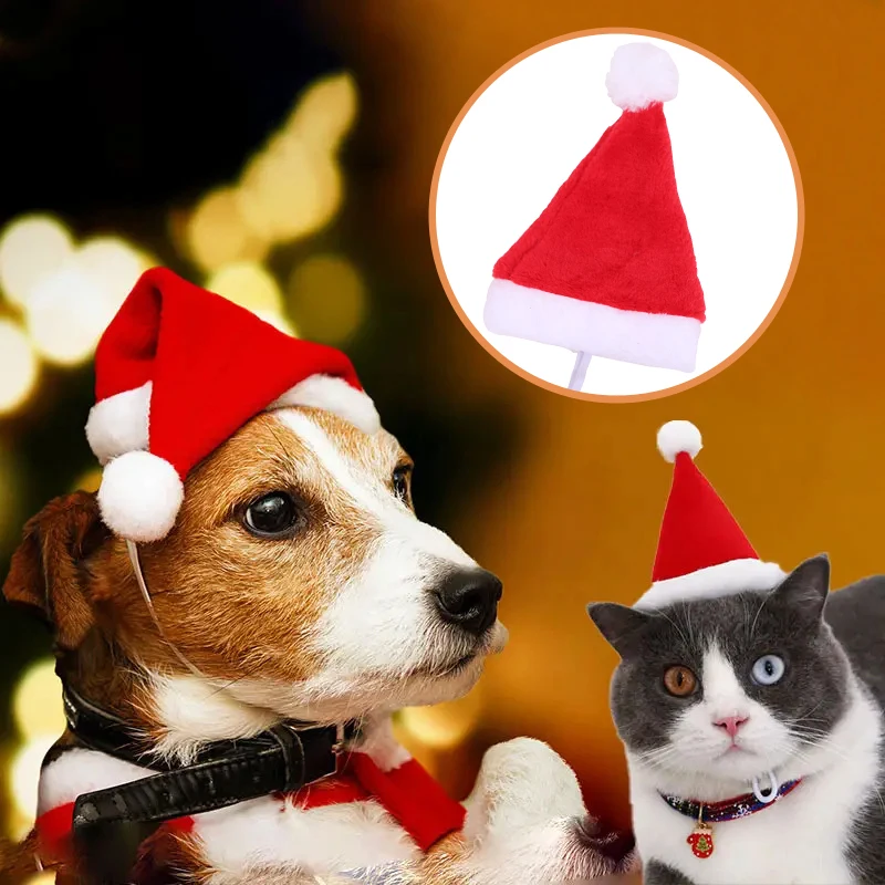 Christmas Pet Santa Hat Christmas High Quality Small Dog Cat Hat Red Plush Puppy Cap For Festival New Year Pet Decoration