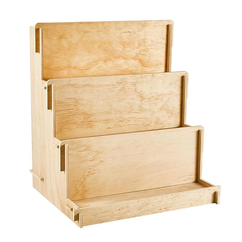 Wooden Grid Multi-Layer Storage Rack Staircase Desktop Display Rack, Sticker Stall Storage Rack, Bracket, Postcard Storage