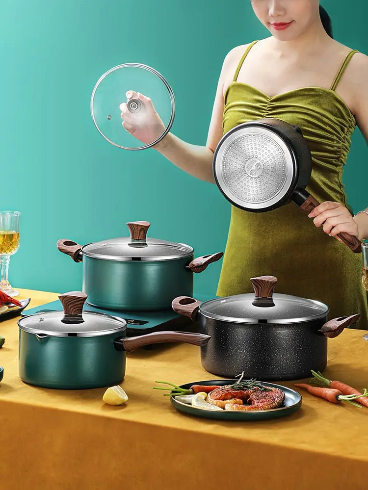 High Quality Die Cast Aluminum Cookware Maifan Stone  Non Stick Pan Set For Kitchen Ware Cooking Pot