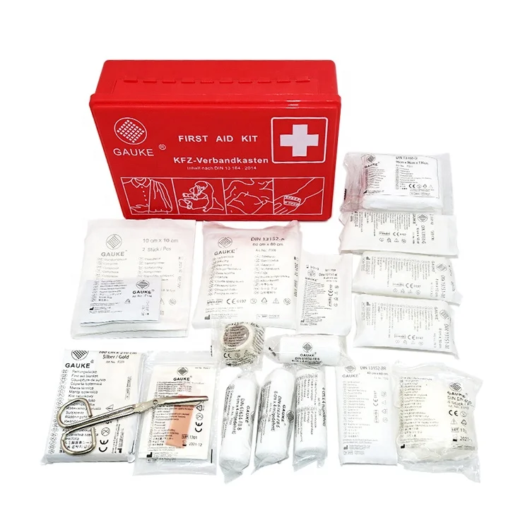 Good Quality Durable Red Car First Aid Kit for Use in Critical Situation Contains Emergency Tools and Medical Supplies