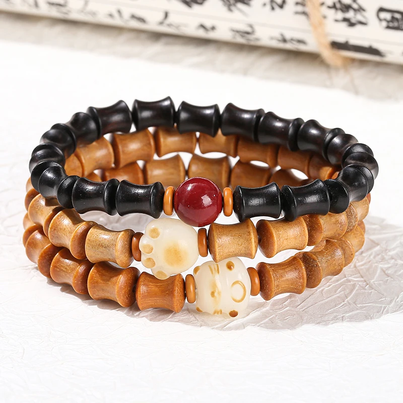JD Gems Buddhist Decoration Chinese Style Lucky Buddha Wooden Bead Jewelry Blackwood Sandalwood Bamboo Joint Bodhi Bead Bracelet
