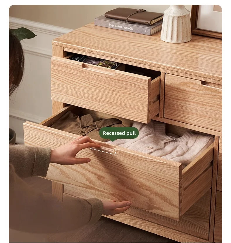 Modern Simple All-Solid Wood Dresser Oak/Black Walnut/Cherry Wood Bedroom Storage Cabinet