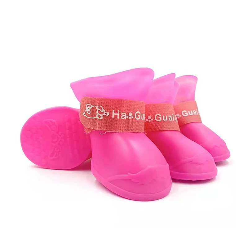 Waterproof PU Leather 4 Pcs Pet Soft Boots Shoes Reflective Dog Paw Shoes Boots for Dog Cute Popular Animals Solid Plastic Boots