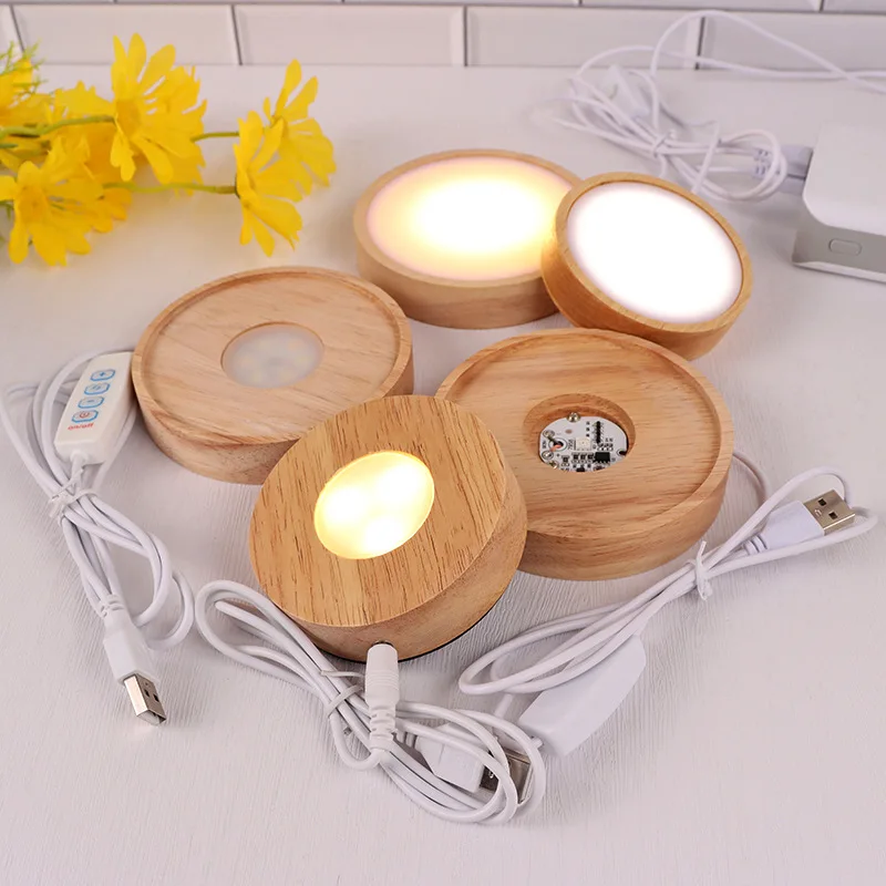 smart colorful night light wooden base for  kids bedroom touch switch built in battery wooden lamp led mood lamp