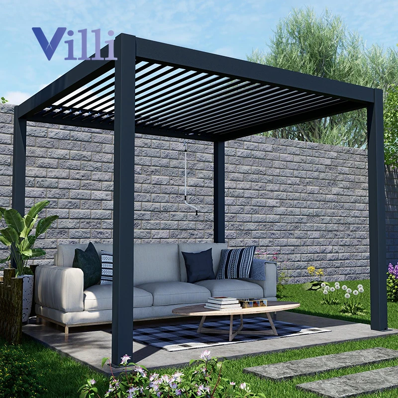 3*4m Luxury Terrace Waterproof Shade Outdoor Gazebo Leisure Garden Manual Control Aluminum Pergola For Plaza Lawn