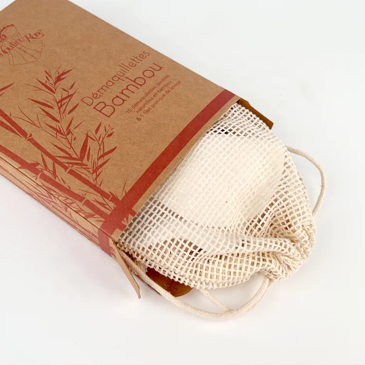 Цветные бамбуковые круглые подушечки для снятия макияжа с мешками из переработанного хлопка