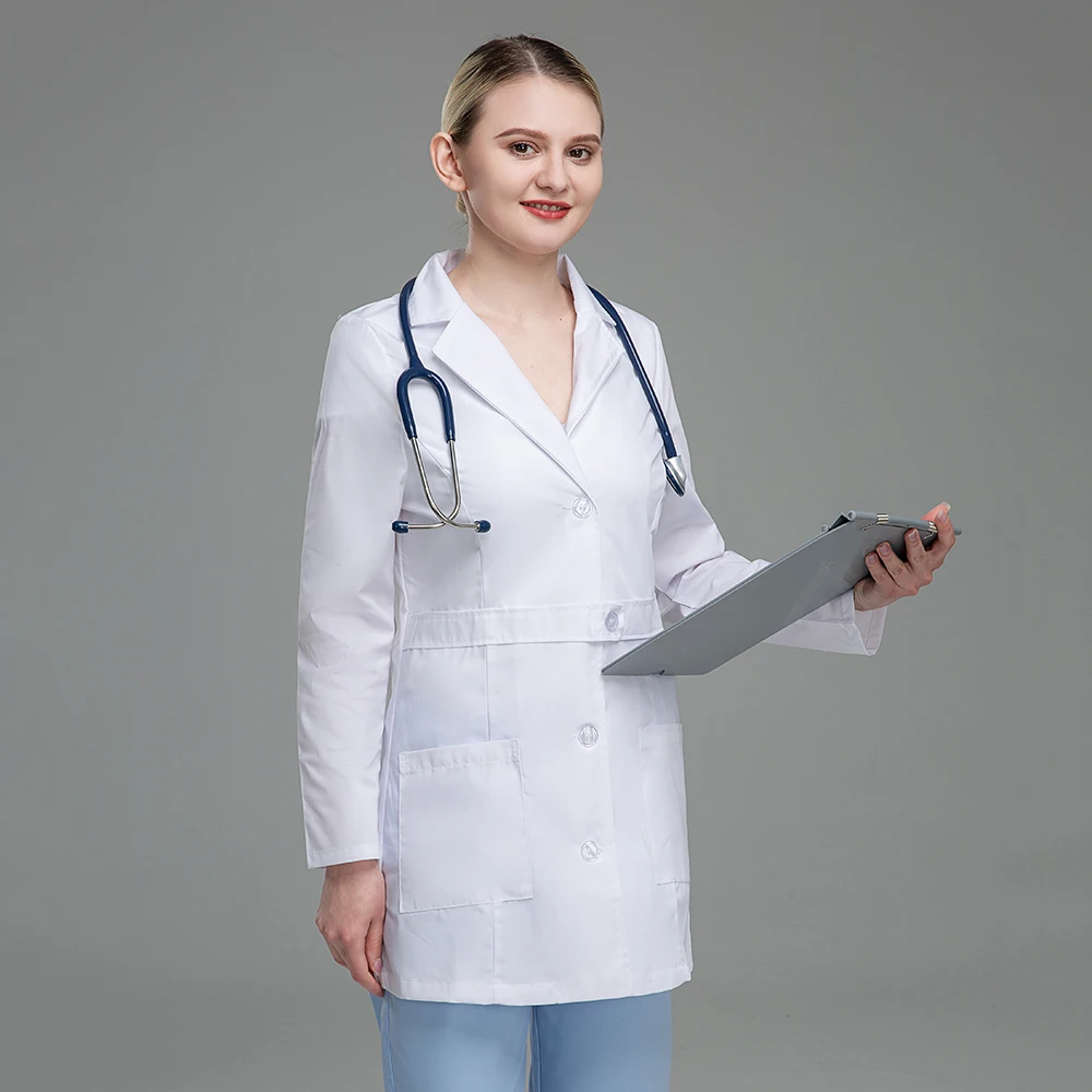 Unisex Lab Coat Medical Uniform Slim Work wear Uniform Beauty Workwear Health Service Scrubs Coat White Lab Coat