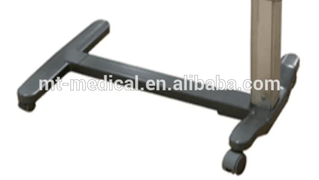 Height adjustable hospital equipment overbed table with wheels