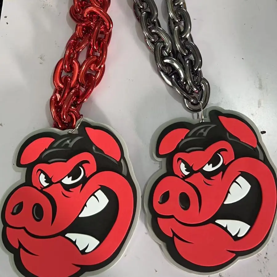 Factory wholesale customization College Football Logo Oversized Large Eva Foam plastic Big 3D Fan Chain Necklace