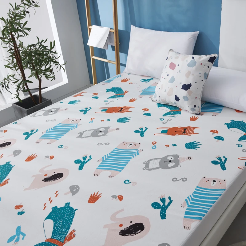 Manufacturers wholesale high quality soft cartoon printed home 100% cotton children waterproof fitted sheet bed mattress cover