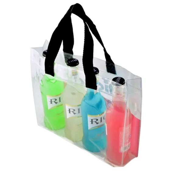 
High capacity clear PVC wine tote bags customized logo ice cooler bag wine bottle cooler bag 