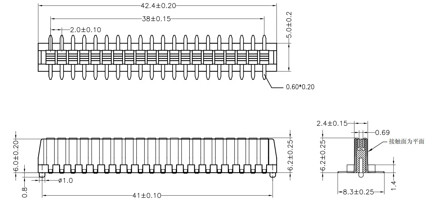 double row slot 2 row 20 pin electronic Card Edge gold finger Connector on PCB Connector