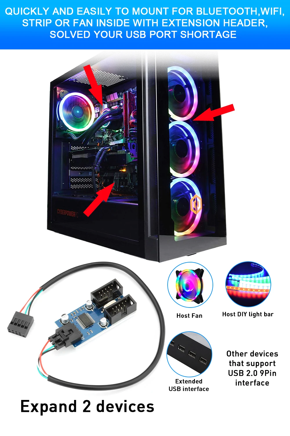 Материнская плата USB 2 0 9Pin заголовок сплиттер отклонения в размерах на 1-2 4 муфтовый стыковочный hub 9pin
