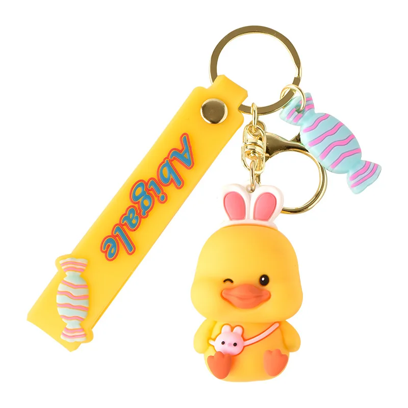 Wholesale Cute Duck Keychain Creative Little Duck Car Key Chain Ornament School Bag Pendant Soft Rubber Doll Keyring