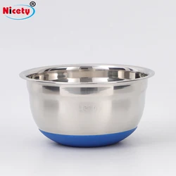Nicety new arrival 18cm stainless steel salad bowl with rubber bottom mixing bowl kitchen for fruit camping easy to clean