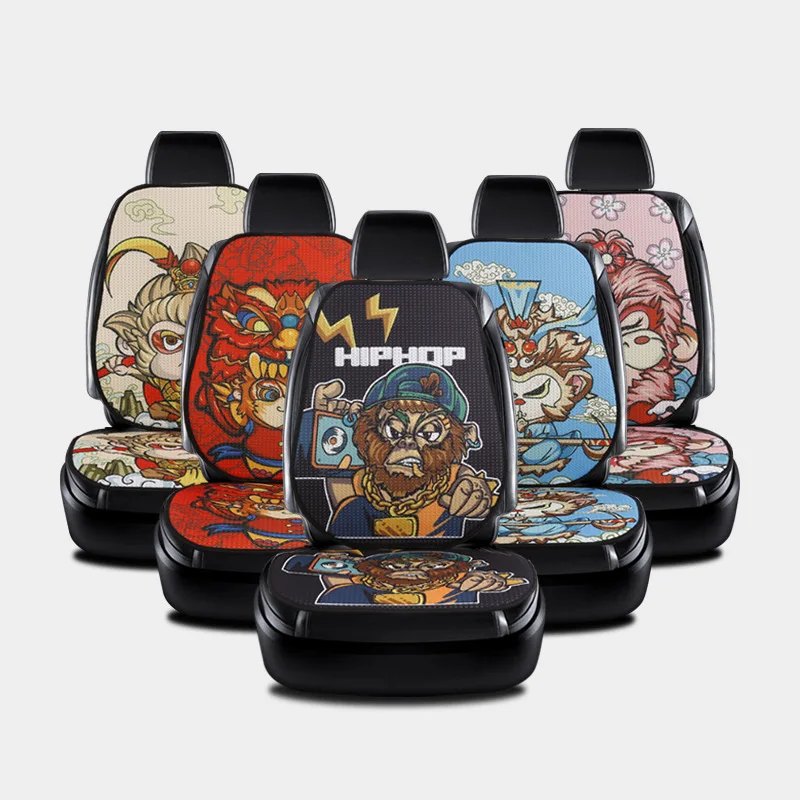 CNWAGNER Luxury Universal Leather linen Auto Chinese style Monkey King Car Seat Cover full