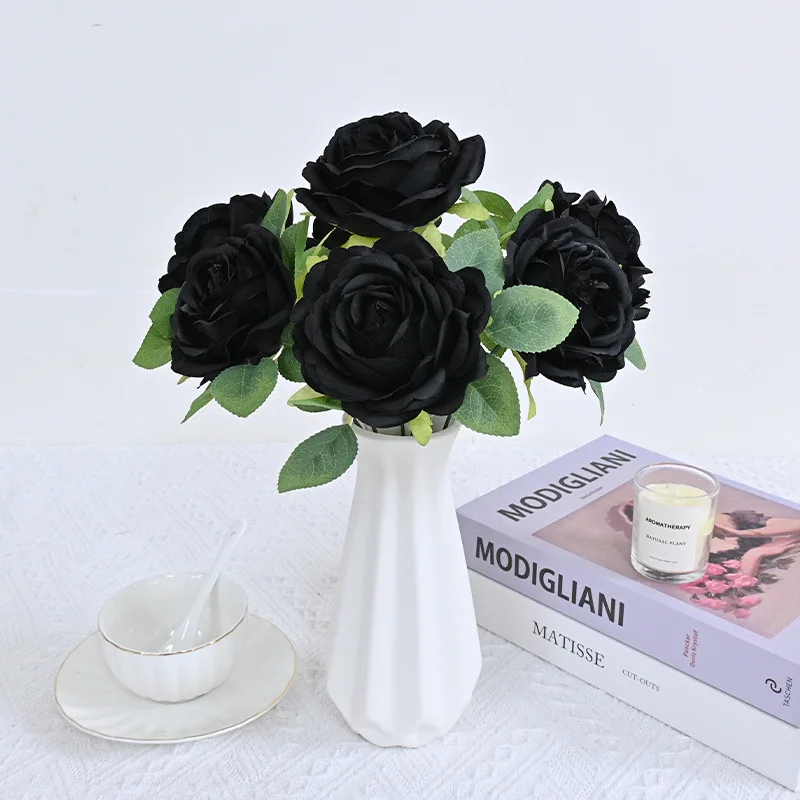 EG-A251 Artificial Flower Black Rose Bouquet Decorative For Hallowmas Thanksgiving And Table Decors