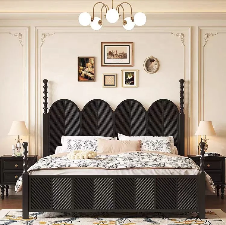 Manufacturers direct sales of American solid wood bed double French retro carved Roman column wedding bed