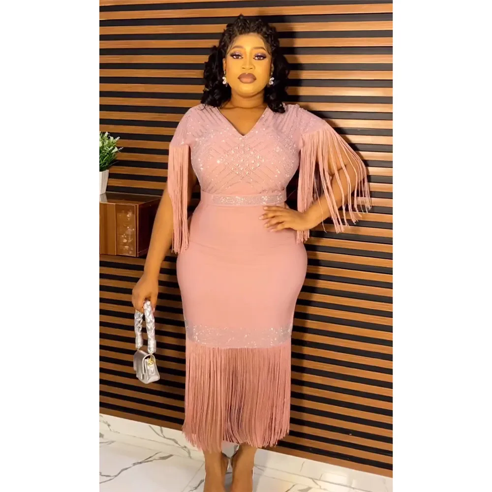 Beautifical African women dresses Fashion design High-waisted skirt Sleeveless fringe African evening wedding Dress ML96Q180