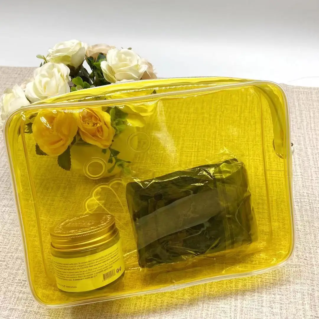 Shell yellow ladies plastic pvc bag Travel Clear Makeup Bag easy carry beauty tool pvc bag