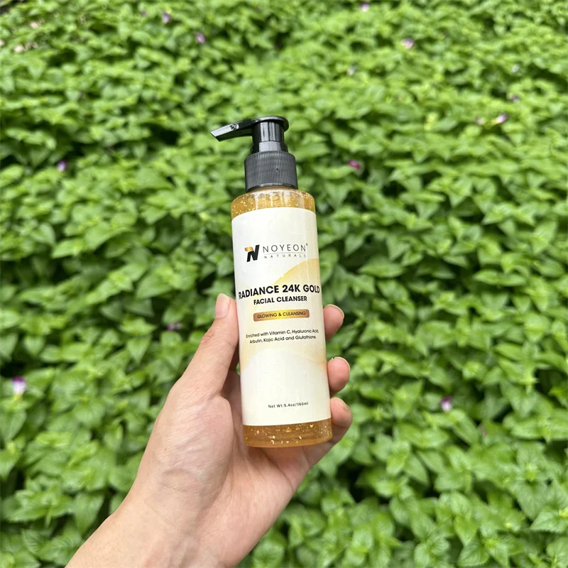 Private Label 24K Gold Organic Gel Facial Cleanser Exfoliating Lightening Face Wash Men Women Oily Skin Acne Treatment Deep OEM