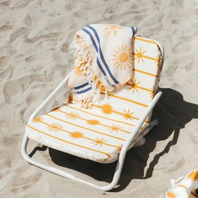 Wholesale lightweight aluminum folding beach chair baby foam cushion webbing frame pool side chair with shoulder strap