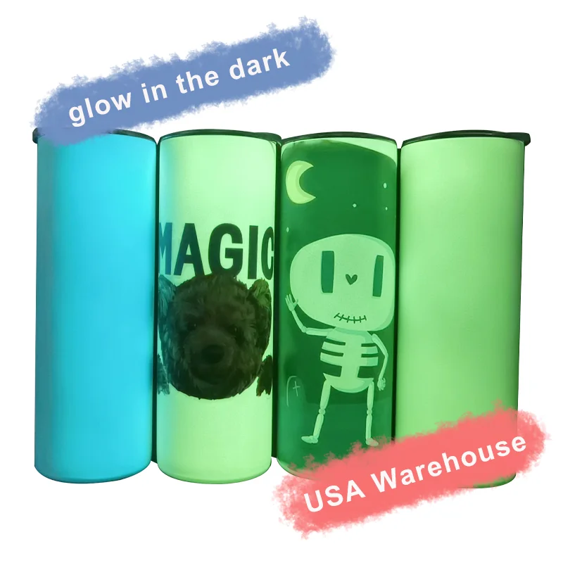 US Warehouse stocked 20oz Stainless Steel Skinny Blank Luminous Paint Straight Blank Sublimation Glow In The Dark Tumbler