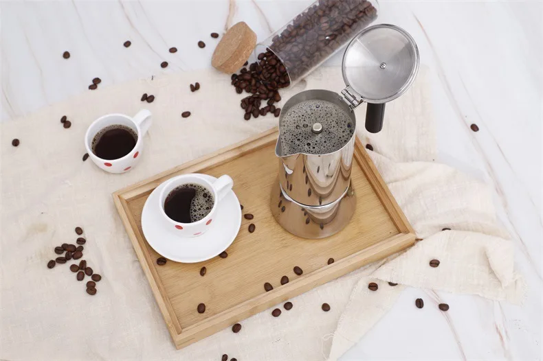 High Quality 6 Cup Moka Pot Stainless Steel Espresso Maker New Portable Office Coffee Maker