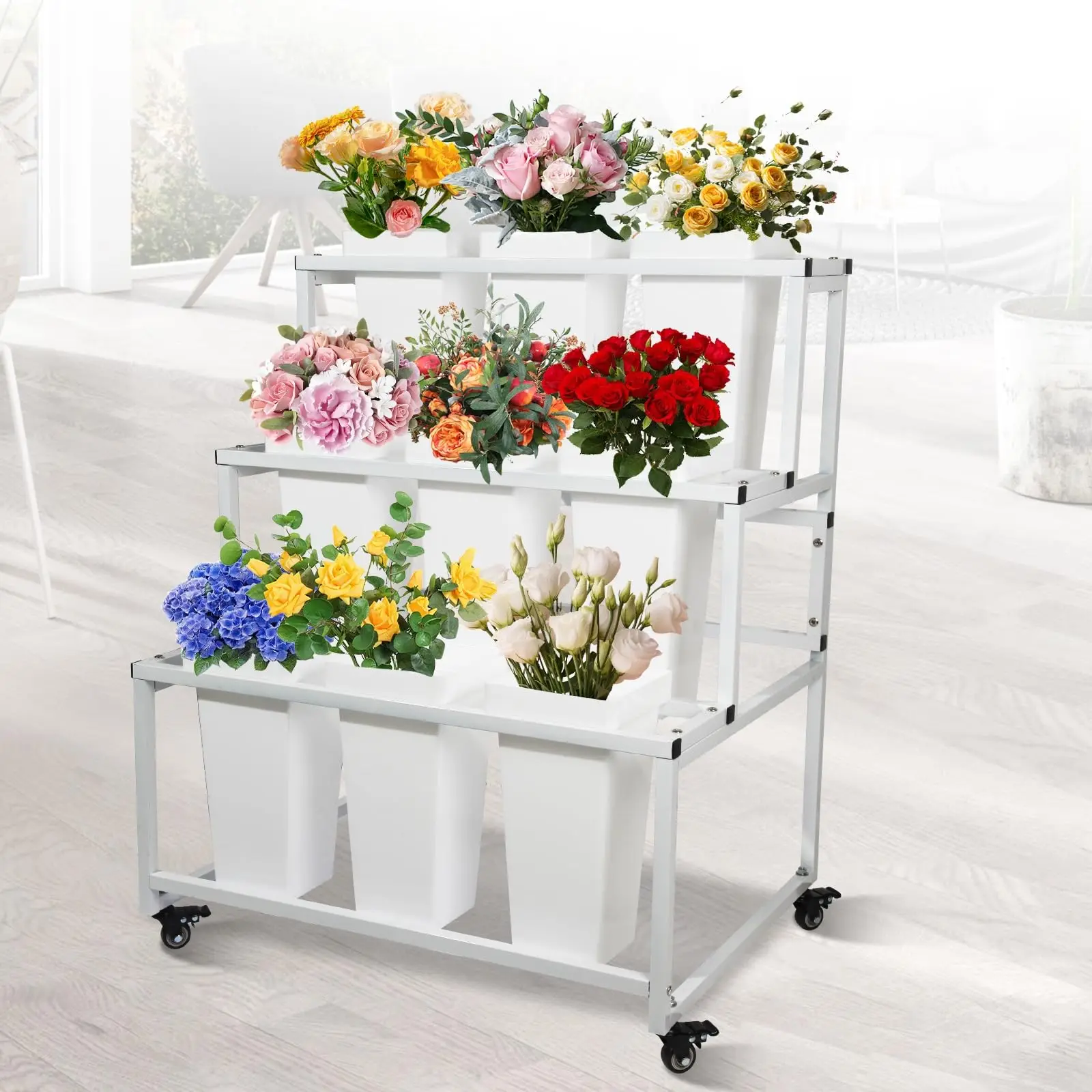 Bevis Factory Customized Color Size Florist Shelf Flower Bucket Multi-layer Display Rack Flower Display Stand for Flower Shop