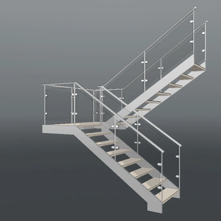 Luxury Prefab American White Oak Wood Steps Double Steel Plate Stringer Staircase Wood Tread Stairs