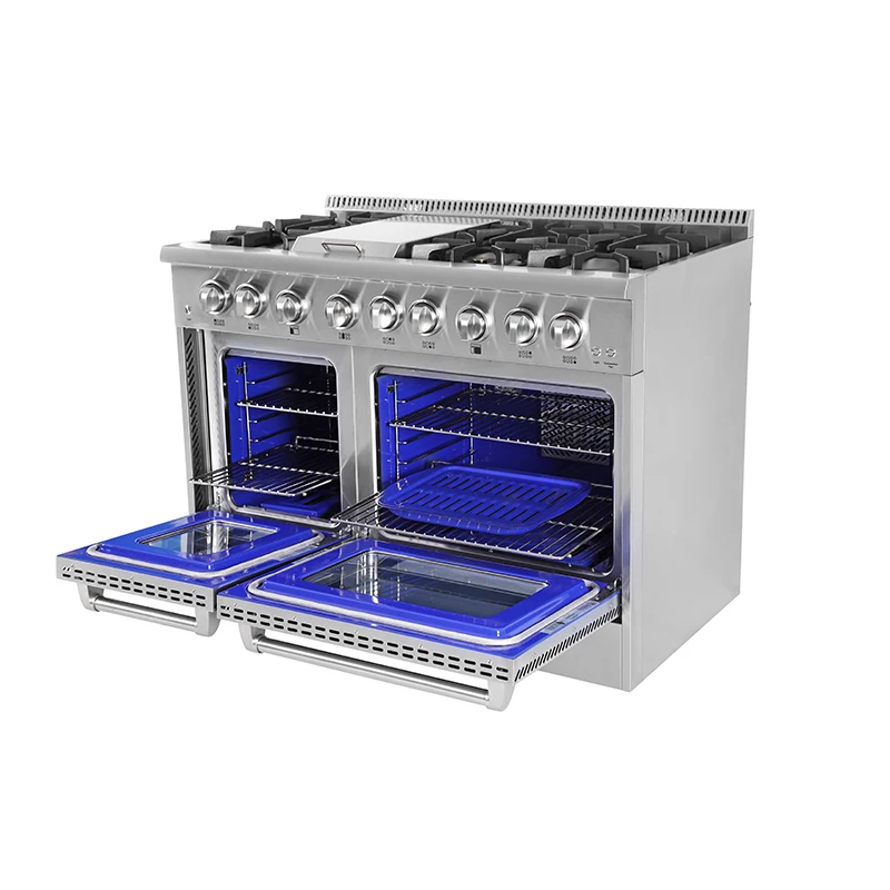 high end pro-style stainless steel 48-inch double oven gas range