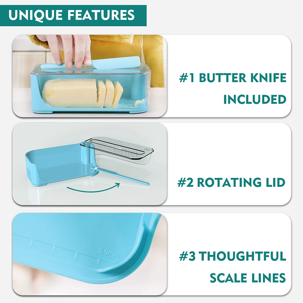Butter Dish with Lid Butter Container Holds for Countertop Unbreakable Butter Keeper BPA-free Microwave Dishwasher Safe