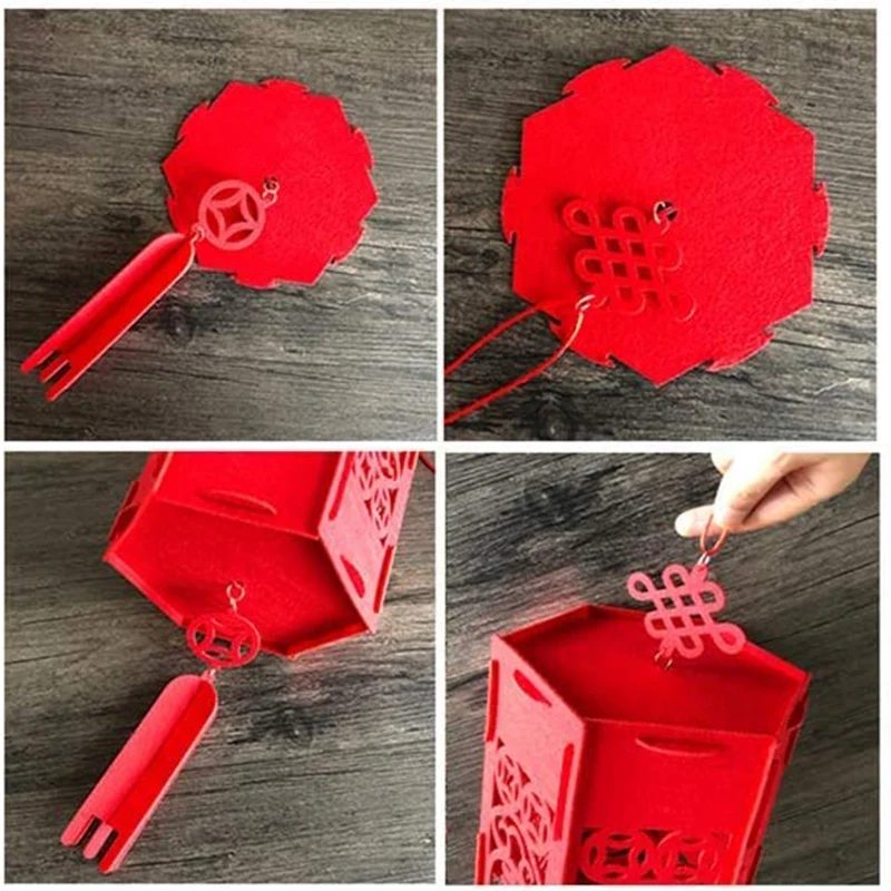 Red Lantern Ornaments Spring Festival New Year Supplies Home Outdoor Felt Palace Lantern Decoration