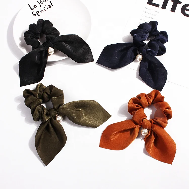 New Design Lady Hair Scrunchies Fashionable Ribbon Scrunchies Women Ponytail Holder Rabbit Ear Hair Ties Ropes Scrunchies