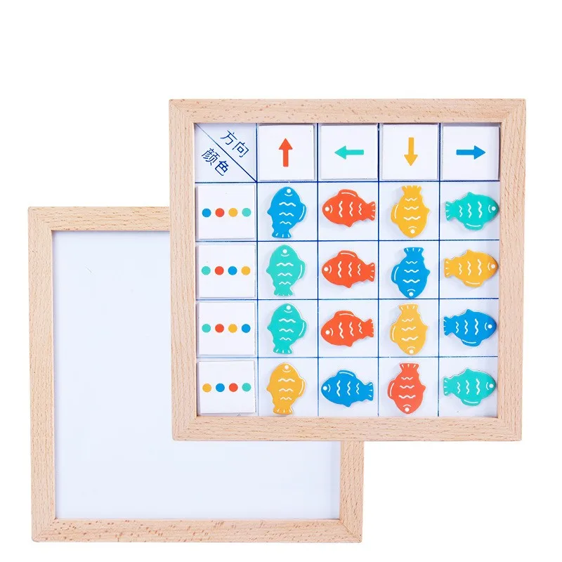 Hot Sales Montessori Children Wooden  Magnetic Fish Color Arrow Matching Board Preschool Education Magnet Drawing Toys For Kids