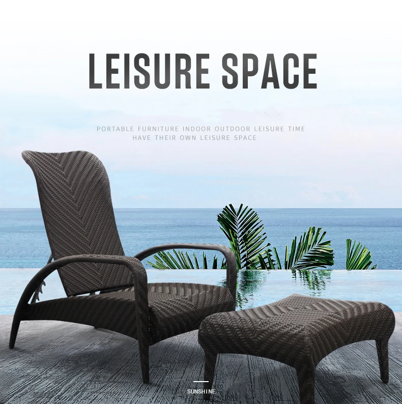 
Outdoor furniture garden beach ues rattan sun lounger chair with footrest 