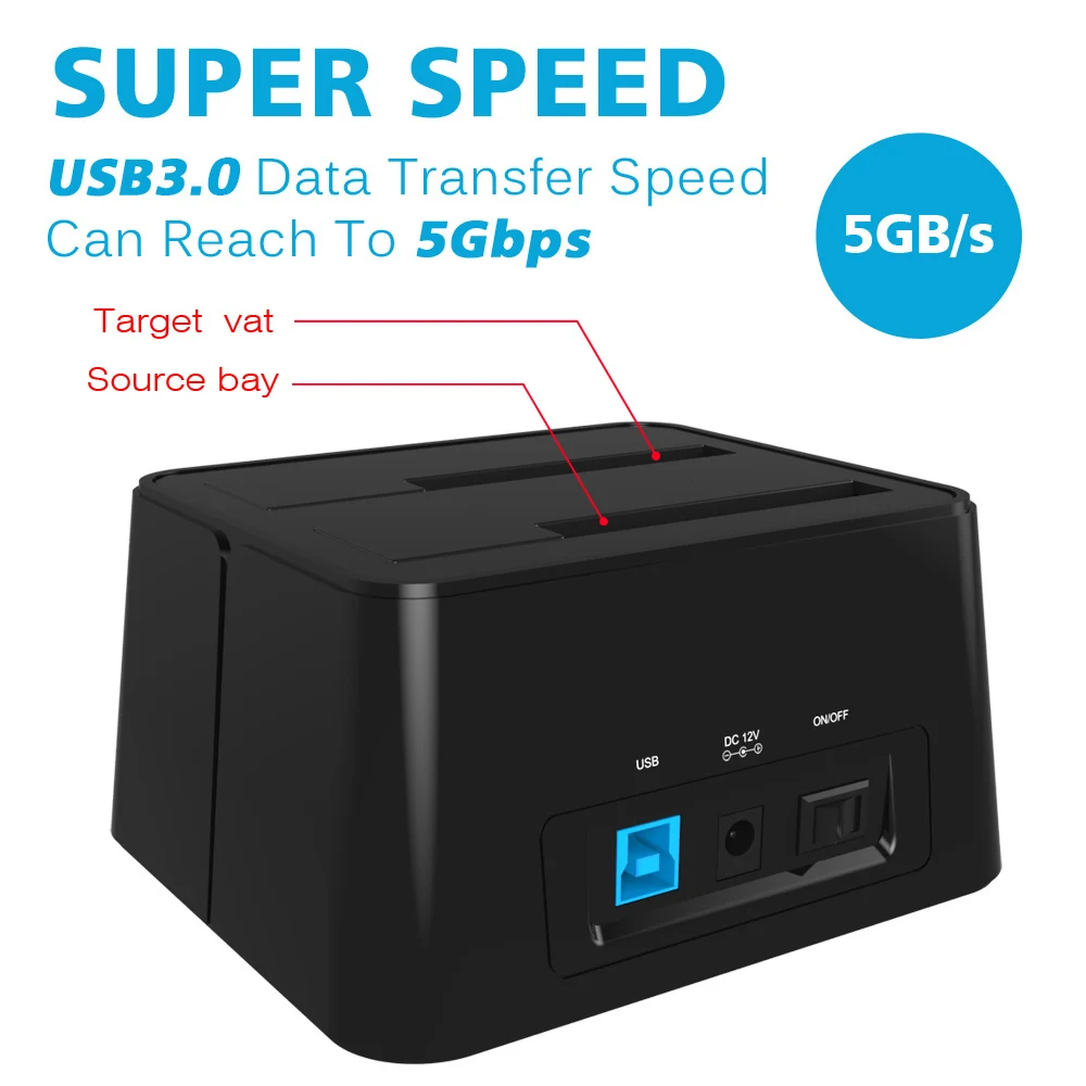 High Speed USB 3.0 Dual Bay all in 1 hdd docking station