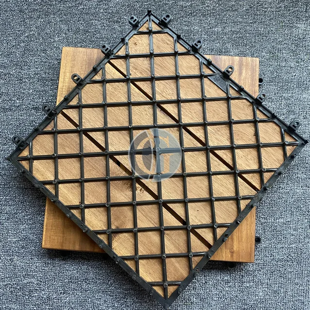 Interlocking acacia wood deck tiles 3 slats wood flooring bacolny waterproof patio tiles backyard flooring
