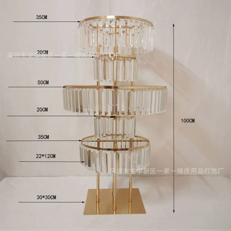 High Quality Exquisite Pattern Gold Metal Wedding Centerpiece Large Stainless Steel Flower Stand Crystal Candle Table Decoration