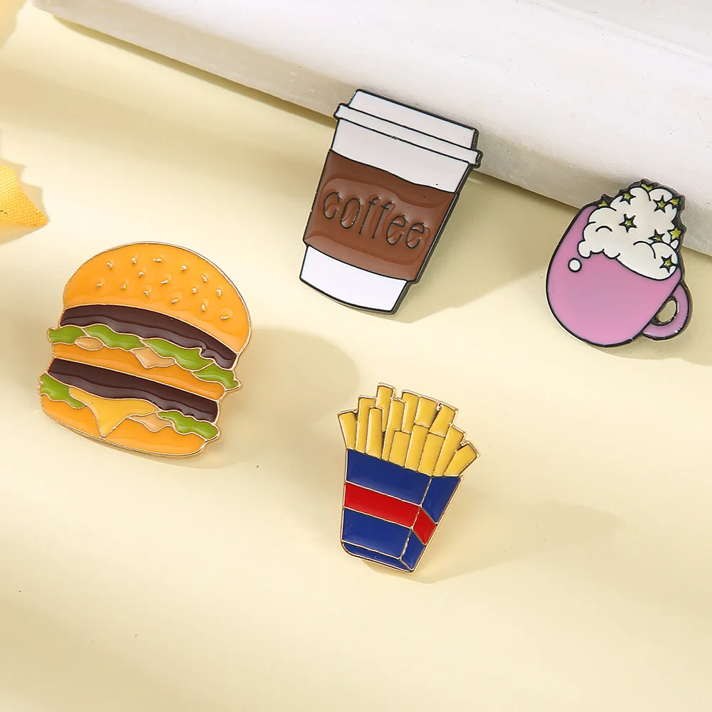 Personalised creative fashion accessories cute coffee cup ice cream fries custom enamel pin