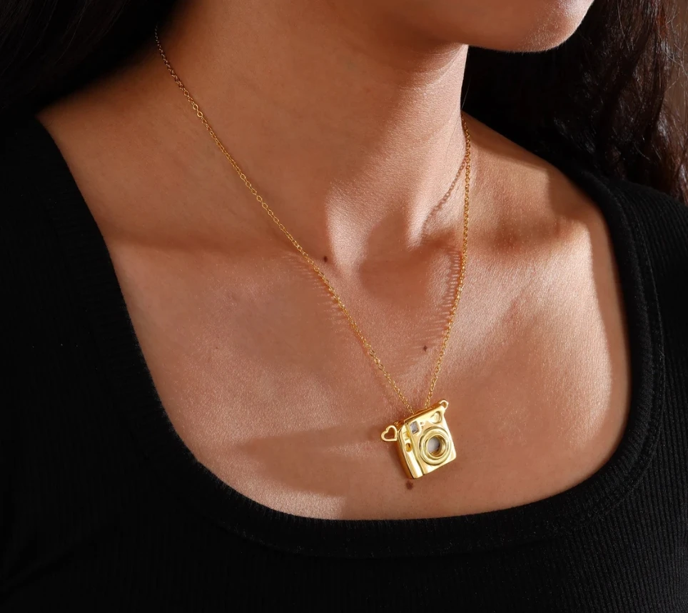 Custom Engraved Locket With Photo Necklace Mini Camera Photo Necklace Gift For Her Best Friend Gift Gift For Camera Lover