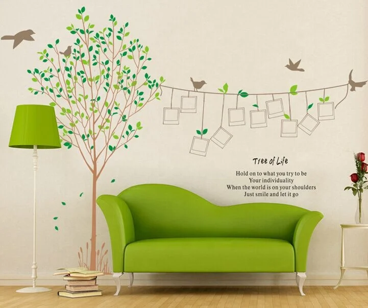 Removable Tree And Birds Photo Frame Designs Wall Decals Pvc Kids Wall Sticker For Home Decorative