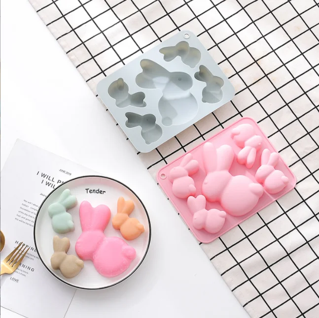 12559 5Holes Easter Bunny Rabbit Silicone Cake Mold for Chocolate, Candies, Ice Cube Trays Baking Molds