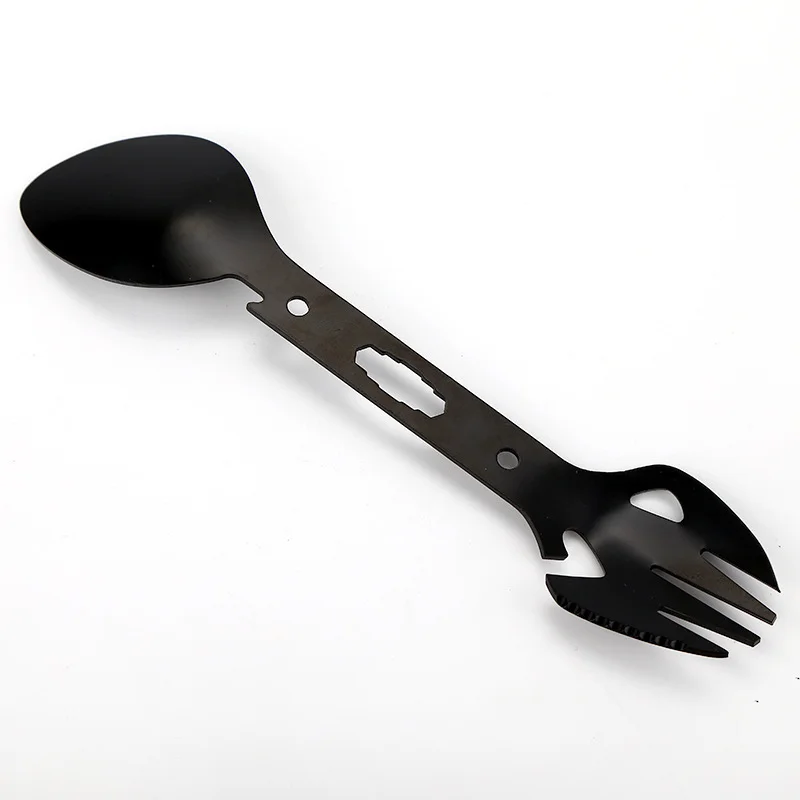 DFU81 Custom Black SS Survival Gear Stainless Camping Cookware Multifunction Steel Knife Spoon Fork for Outdoor Camping