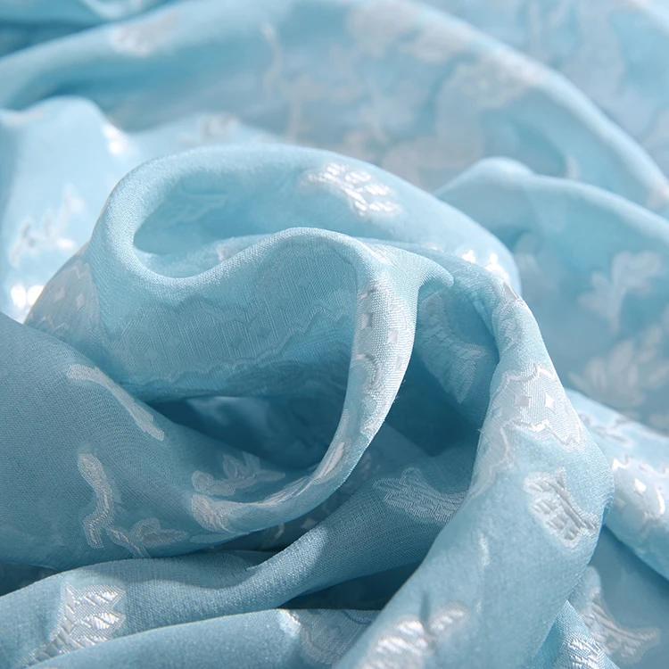Sky Blue 12.5mm Silk Textile Clip Jacquard Viscose Silk Fabric